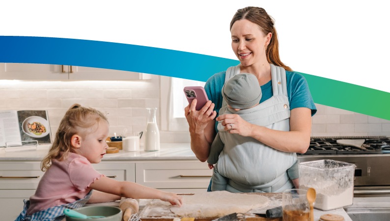 Mom on phone with kids